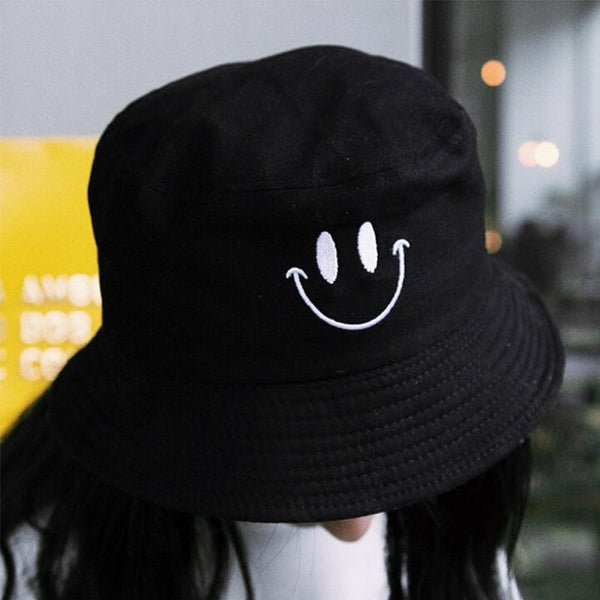 Planet Gates Women Smile Bucket Hat Double Sided Bucket Hat Smiling Face Unisex Fashion Bob Cap Hip Hop Gorro Men Summer Cap