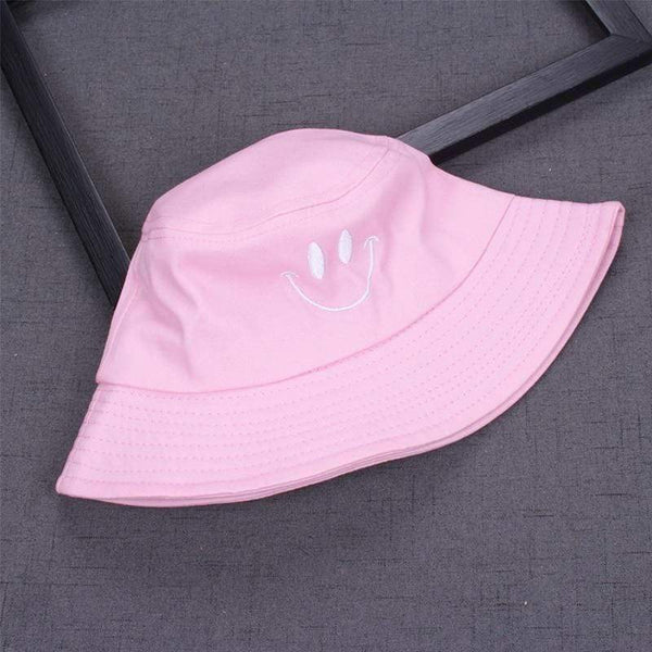 Planet Gates Women Smile Bucket Hat Double Sided Bucket Hat Smiling Face Unisex Fashion Bob Cap Hip Hop Gorro Men Summer Cap