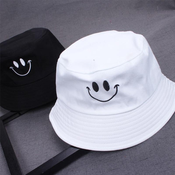 Planet Gates Women Smile Bucket Hat Double Sided Bucket Hat Smiling Face Unisex Fashion Bob Cap Hip Hop Gorro Men Summer Cap