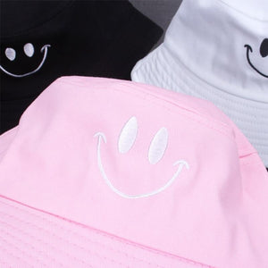 Planet Gates Women Smile Bucket Hat Double Sided Bucket Hat Smiling Face Unisex Fashion Bob Cap Hip Hop Gorro Men Summer Cap
