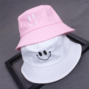 Planet Gates Women Smile Bucket Hat Double Sided Bucket Hat Smiling Face Unisex Fashion Bob Cap Hip Hop Gorro Men Summer Cap
