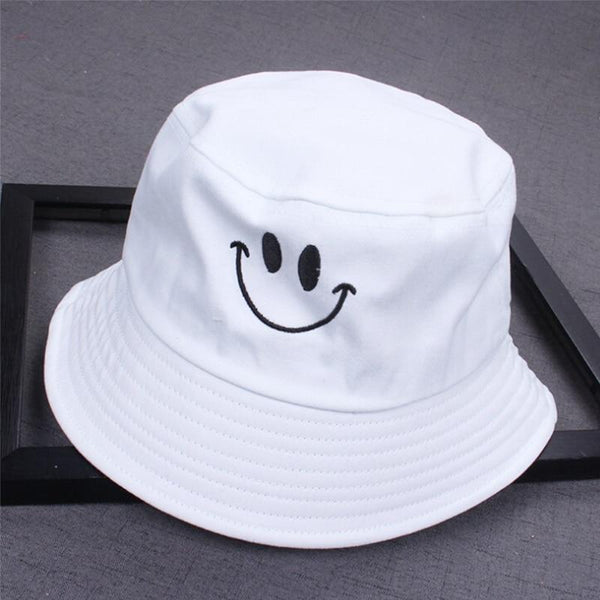 Planet Gates Women Smile Bucket Hat Double Sided Bucket Hat Smiling Face Unisex Fashion Bob Cap Hip Hop Gorro Men Summer Cap