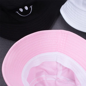 Planet Gates Women Smile Bucket Hat Double Sided Bucket Hat Smiling Face Unisex Fashion Bob Cap Hip Hop Gorro Men Summer Cap