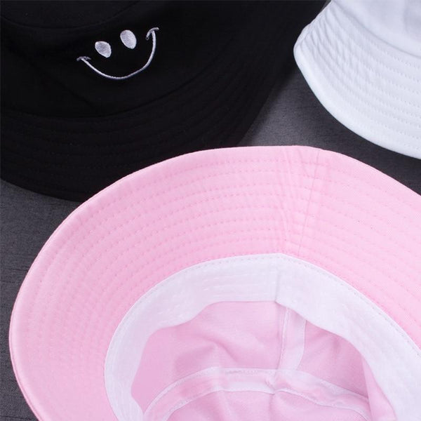 Planet Gates Women Smile Bucket Hat Double Sided Bucket Hat Smiling Face Unisex Fashion Bob Cap Hip Hop Gorro Men Summer Cap