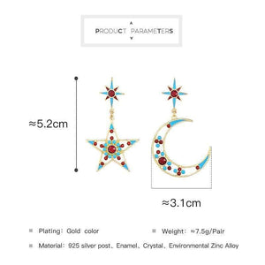 Planet Gates Women Star Moon Dangle Earrings Personalized Fashion Alloy Enamel Earrings for Women Jewelry Gift