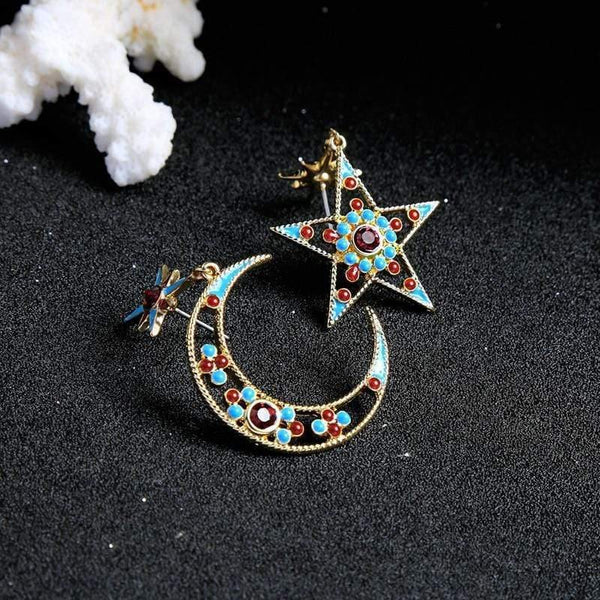 Planet Gates Women Star Moon Dangle Earrings Personalized Fashion Alloy Enamel Earrings for Women Jewelry Gift