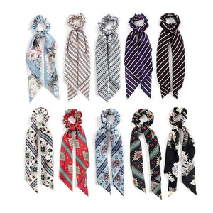 Women Streamers Scrunchies Polka Dot Floral Print Elastic Bow Hair Rope Girl Hair Ties Korean Sweet Hair Accessories Headwear