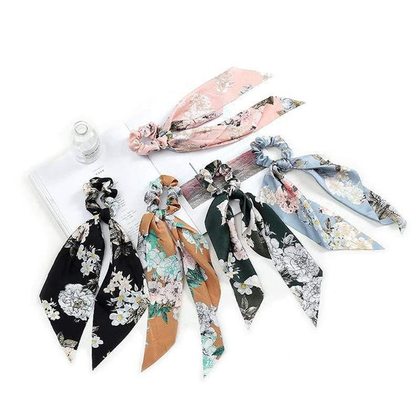 Women Streamers Scrunchies Polka Dot Floral Print Elastic Bow Hair Rope Girl Hair Ties Korean Sweet Hair Accessories Headwear