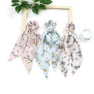 Women Streamers Scrunchies Polka Dot Floral Print Elastic Bow Hair Rope Girl Hair Ties Korean Sweet Hair Accessories Headwear