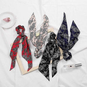 Women Streamers Scrunchies Polka Dot Floral Print Elastic Bow Hair Rope Girl Hair Ties Korean Sweet Hair Accessories Headwear