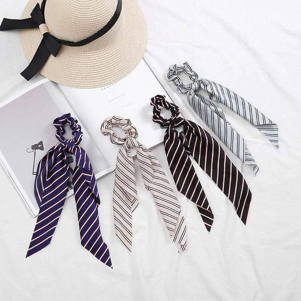 Women Streamers Scrunchies Polka Dot Floral Print Elastic Bow Hair Rope Girl Hair Ties Korean Sweet Hair Accessories Headwear