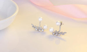 Women Stud Earring 925 Sterling Silver with 5A Grade Cubic Zircon Pearl Ear Brincos Wedding Party Accessories Gift