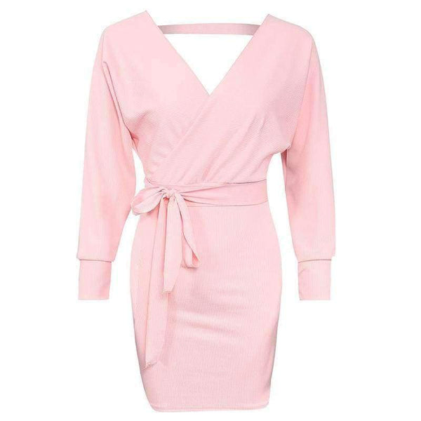 Planet Gates Women Sweater Dress Casual Solid Long Batwing Sleeve Mini Knit Dress Female Autumn Winter Sexy Party Dresses chifave