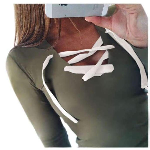 Planet Gates Women Tops Bandage T-Shirts Long Sleeve V-neck T Shirts Casual Sexy Ladies Tees Female camiseta feminina mujer GV371