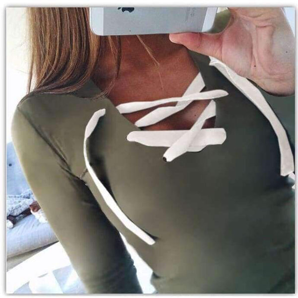 Planet Gates Women Tops Bandage T-Shirts Long Sleeve V-neck T Shirts Casual Sexy Ladies Tees Female camiseta feminina mujer GV371