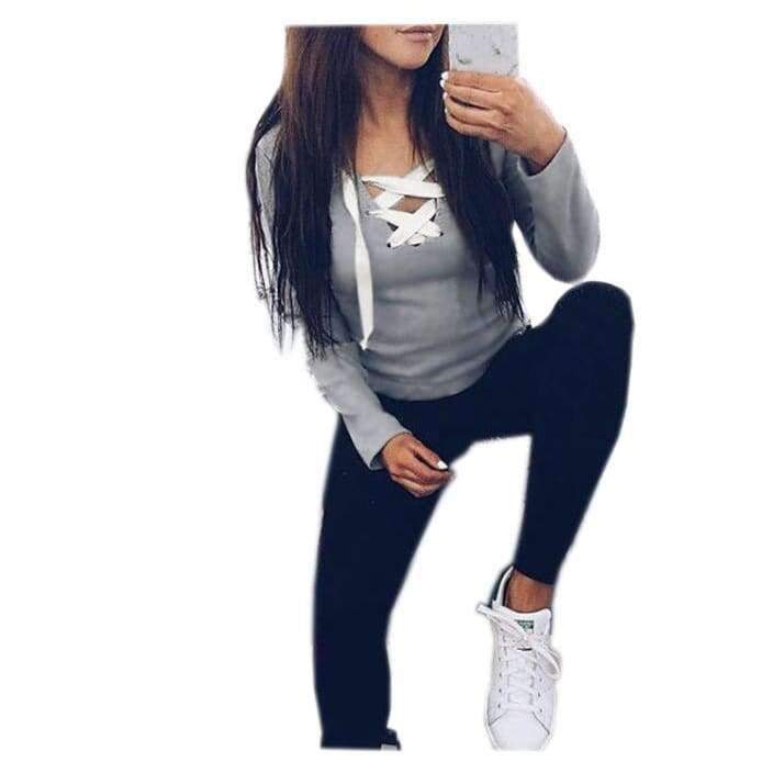 Planet Gates Women Tops Bandage T-Shirts Long Sleeve V-neck T Shirts Casual Sexy Ladies Tees Female camiseta feminina mujer GV371