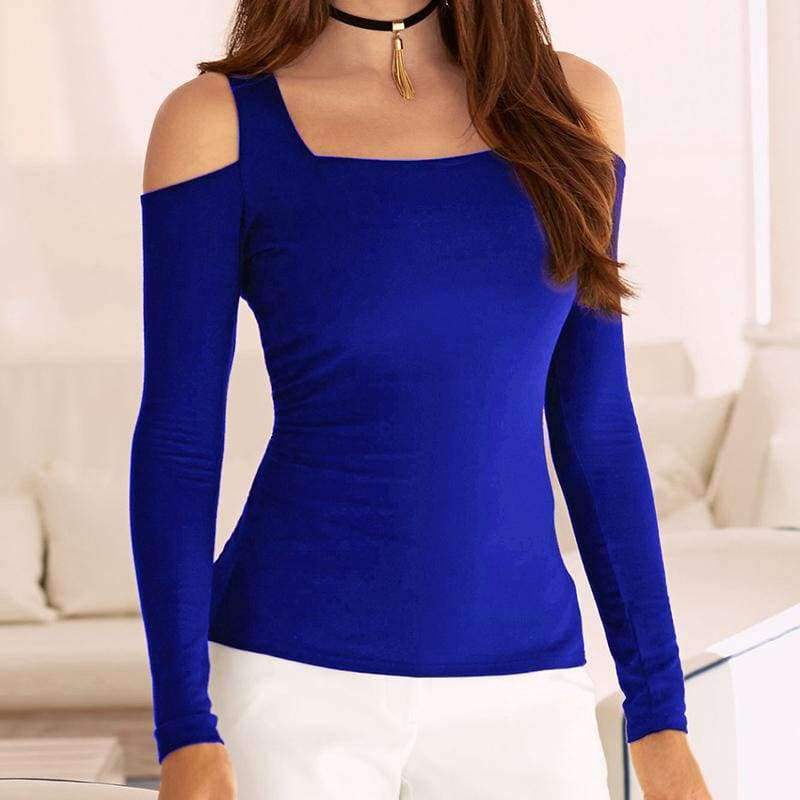 Planet Gates Women tops & tees Autumn Long Sleeve t-shirt feminina Casual Slim Solid Off Shoulder Top Shirt  Female 2018 Femme tshirt