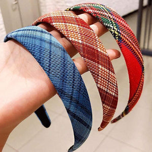 Women Vintage Elegant Wide Plaid Simple Hairbands Sweet Headband Hair Holder Ornament Fashion Hair Accessories