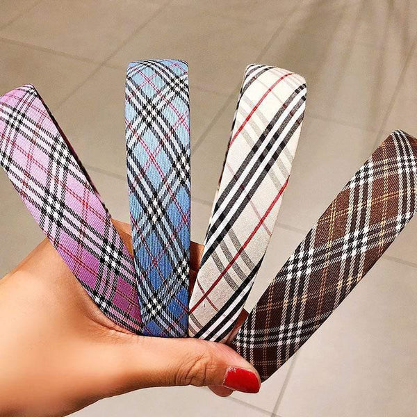 Women Vintage Elegant Wide Plaid Simple Hairbands Sweet Headband Hair Holder Ornament Fashion Hair Accessories