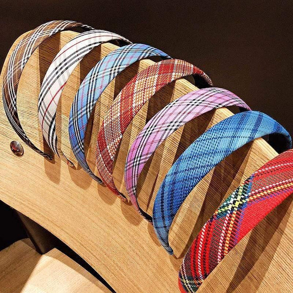 Women Vintage Elegant Wide Plaid Simple Hairbands Sweet Headband Hair Holder Ornament Fashion Hair Accessories