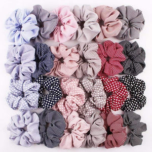 Women Vintage Hair Scrunchie Dot Plaid Hair Rope Girls Elastic Hair Band Ponytail Holder Striped Rubber Band Hair Accessories