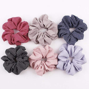 Women Vintage Hair Scrunchie Dot Plaid Hair Rope Girls Elastic Hair Band Ponytail Holder Striped Rubber Band Hair Accessories