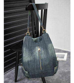 Planet Gates Women Vintage Washed Denim Jean Backpack Girl Fashion Multifunctional Travel Shoulder Bag Big Campus Mochila Bolsa B187