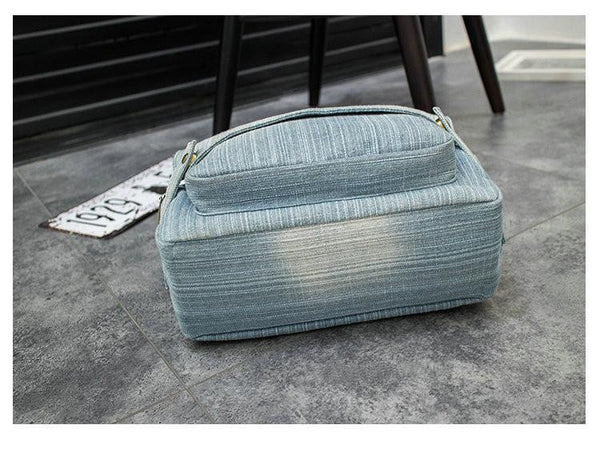 Planet Gates Women Vintage Washed Denim Jean Backpack Girl Fashion Multifunctional Travel Shoulder Bag Big Campus Mochila Bolsa B187