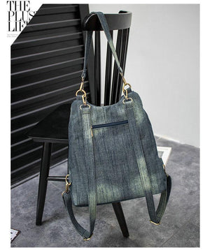 Planet Gates Women Vintage Washed Denim Jean Backpack Girl Fashion Multifunctional Travel Shoulder Bag Big Campus Mochila Bolsa B187