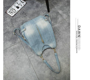 Planet Gates Women Vintage Washed Denim Jean Backpack Girl Fashion Multifunctional Travel Shoulder Bag Big Campus Mochila Bolsa B187
