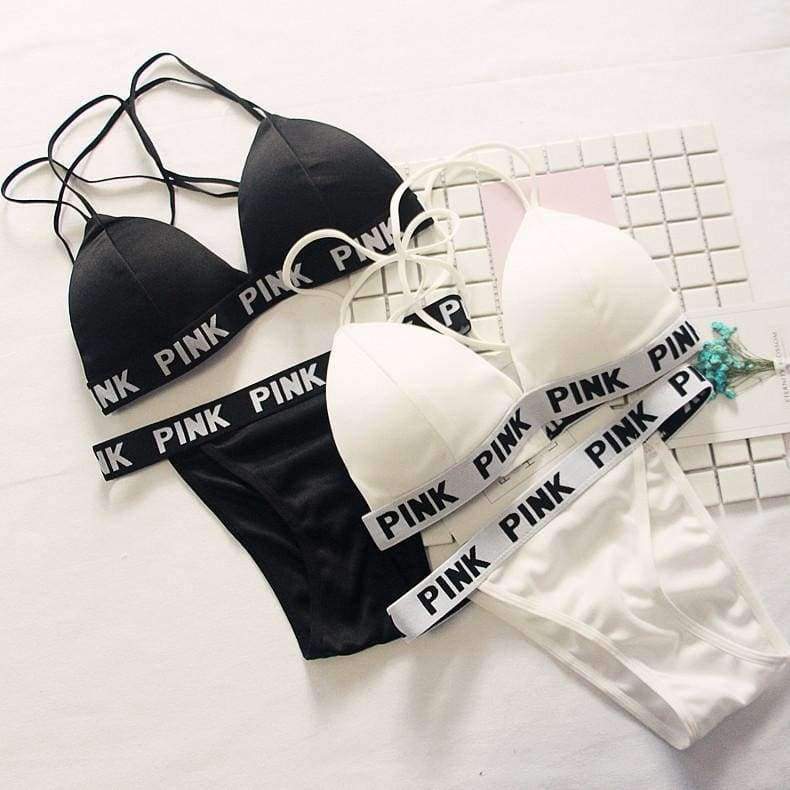 Planet Gates Black / One Size Women vs Lounge Underwear Fitness Wireless Loungewear Lingerie Bra Set Black and White Bras Sets