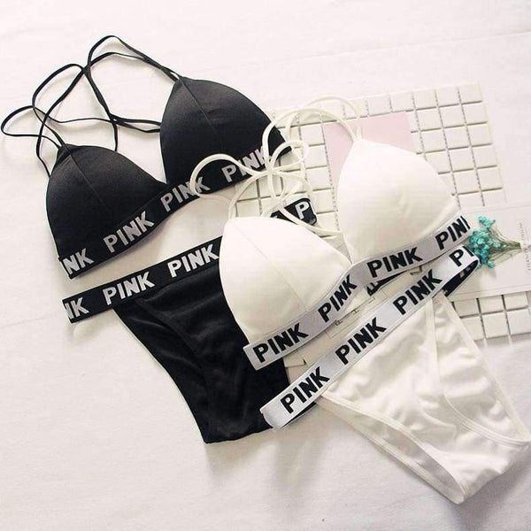 Planet Gates Women vs Lounge Underwear Fitness Wireless Loungewear Lingerie Bra Set Black and White Bras Sets