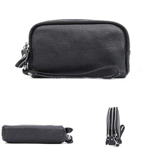 Planet Gates Women Wallet Genuine Leather 3 layers Zipper Wristlet Bag Big Capacity Lady Clutch Coin Purse Mobile phone bag black