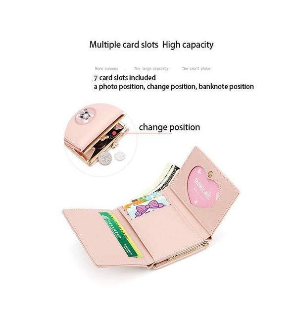 Planet Gates Women Wallet Rabbit Cloth Stickers Change Folder Japanese Kawaii Girl Short Multi-function Coin Purse Card Sets