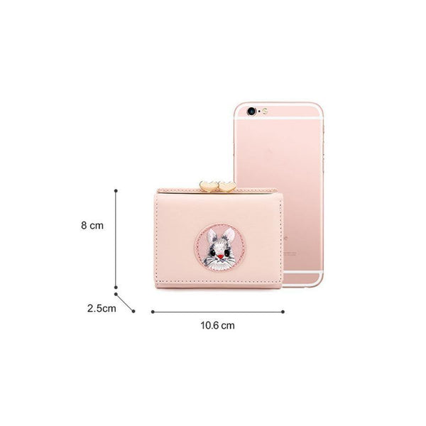 Planet Gates Women Wallet Rabbit Cloth Stickers Change Folder Japanese Kawaii Girl Short Multi-function Coin Purse Card Sets