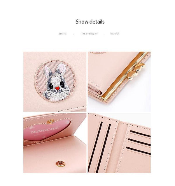 Planet Gates Women Wallet Rabbit Cloth Stickers Change Folder Japanese Kawaii Girl Short Multi-function Coin Purse Card Sets