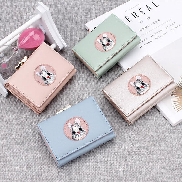 Planet Gates Women Wallet Rabbit Cloth Stickers Change Folder Japanese Kawaii Girl Short Multi-function Coin Purse Card Sets