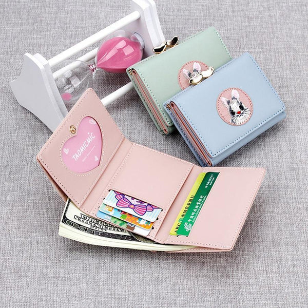 Planet Gates Women Wallet Rabbit Cloth Stickers Change Folder Japanese Kawaii Girl Short Multi-function Coin Purse Card Sets