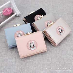Planet Gates Women Wallet Rabbit Cloth Stickers Change Folder Japanese Kawaii Girl Short Multi-function Coin Purse Card Sets