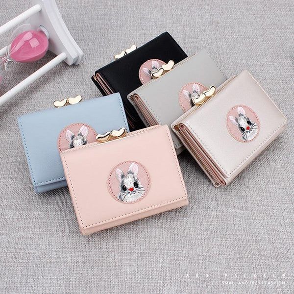 Planet Gates Women Wallet Rabbit Cloth Stickers Change Folder Japanese Kawaii Girl Short Multi-function Coin Purse Card Sets
