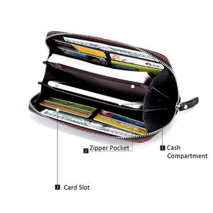 Planet Gates Women Wallet with Interior  Female Large Purse  Carteira Woman Genuine Leather Card Holder Money Bag Ladies Coin