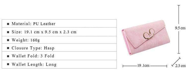 Planet Gates Women Wallets Faux Leather Long Section Hasp Purse Mickey Head Oblique Cover Type Three Fold Clutch Coin Pocket Card Holder