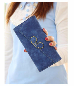 Planet Gates Women Wallets Faux Leather Long Section Hasp Purse Mickey Head Oblique Cover Type Three Fold Clutch Coin Pocket Card Holder
