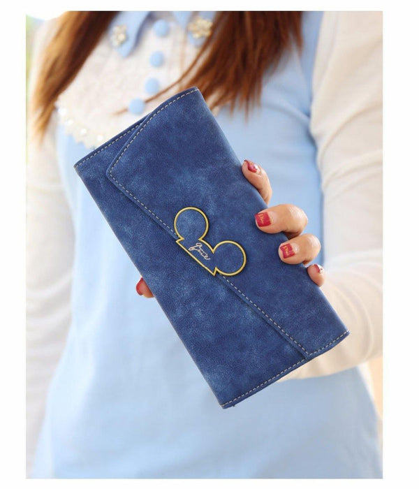 Planet Gates Women Wallets Faux Leather Long Section Hasp Purse Mickey Head Oblique Cover Type Three Fold Clutch Coin Pocket Card Holder