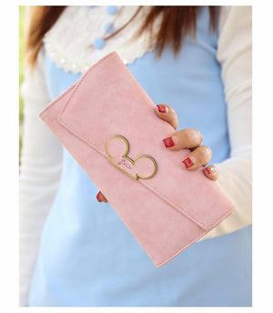 Planet Gates Women Wallets Faux Leather Long Section Hasp Purse Mickey Head Oblique Cover Type Three Fold Clutch Coin Pocket Card Holder