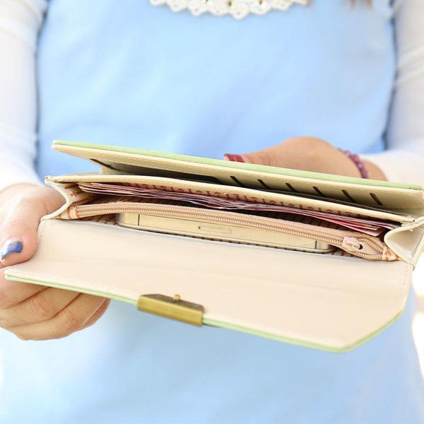 Planet Gates Women Wallets Faux Leather Long Section Hasp Purse Mickey Head Oblique Cover Type Three Fold Clutch Coin Pocket Card Holder