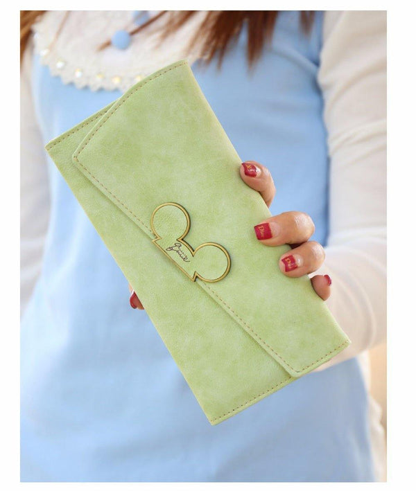 Planet Gates Women Wallets Faux Leather Long Section Hasp Purse Mickey Head Oblique Cover Type Three Fold Clutch Coin Pocket Card Holder