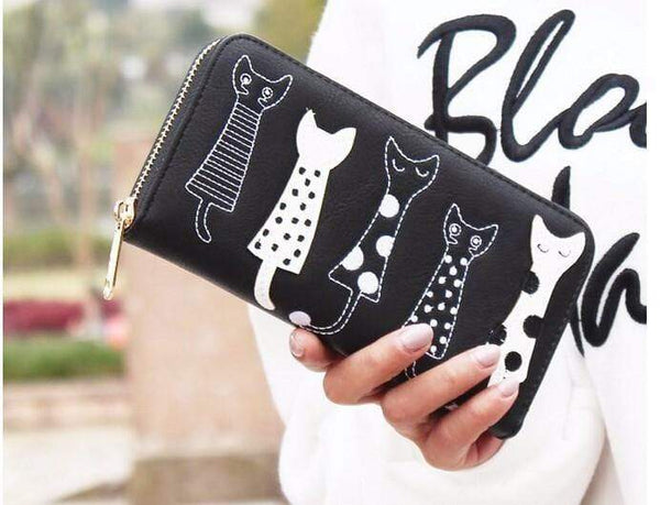 Planet Gates Women wallets leather wallet long style dollar price Women bag card holder cartoon cat coin purse  LS8723fb