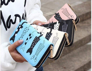 Planet Gates Women wallets leather wallet long style dollar price Women bag card holder cartoon cat coin purse  LS8723fb