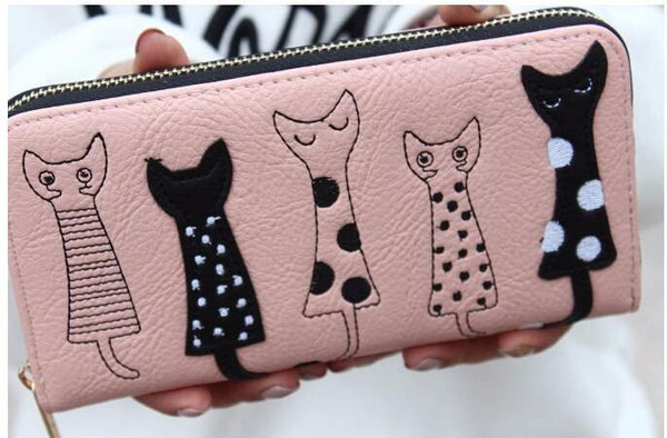 Planet Gates Women wallets leather wallet long style dollar price Women bag card holder cartoon cat coin purse  LS8723fb